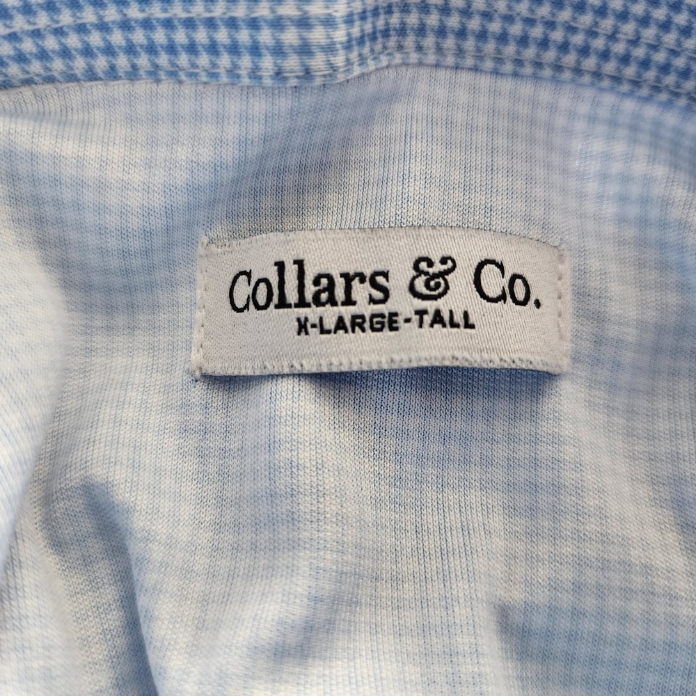 Collars & Co Polo Shirt Men Size XL Tall Blue Houndstooth Semi Spread Travel XLT - Picture 3 of 8